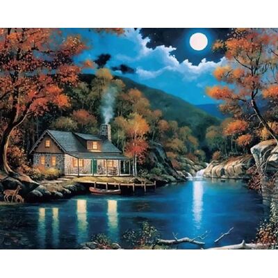 Norimpex Dom pri jazere za tmy 30 × 40 cm Norimpex Dom pri jazere za tmy 30 × 40 cm