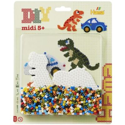 Hama Korálkový set – Auto a dinosaurus midi Hama Korálkový set – Auto a dinosaurus midi