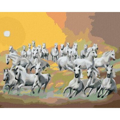 Zuty – Maľovanie podľa čísel – Biele kone v mrakoch a slnko (D. Rusty Rust), 80 × 100 cm, plátno + rám Zuty – Maľovanie podľa čísel – Biele kone v mrakoch a slnko (D. Rusty Rust), 80 × 100 cm, plátno + rám