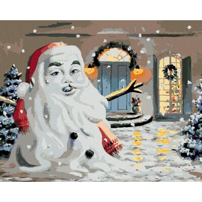 Zuty – Maľovanie podľa čísel – Snehuliak v tvare Santy pri dome (D. Rusty Rust), 80 × 100 cm, plátno + rám Zuty – Maľovanie podľa čísel – Snehuliak v tvare Santy pri dome (D. Rusty Rust), 80 × 100 cm, plátno + rám