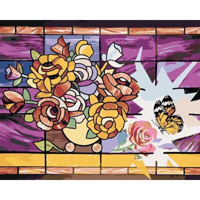 Zuty – Maľovanie Podľa Čísel – Mozaika Kytica Vo Váze A Motýľ (D. Rusty Rust), 80 × 100 cm, Plátno + Rám Zuty – Maľovanie Podľa Čísel – Mozaika Kytica Vo Váze A Motýľ (D. Rusty Rust), 80 × 100 cm, Plátno + Rám