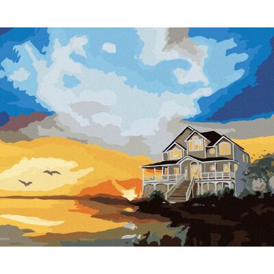 Zuty – Maľovanie Podľa Čísel – Dom Pri Vode A Večerné Zore (D. Rusty Rust), 80 × 100 cm, Plátno + Rám Zuty – Maľovanie Podľa Čísel – Dom Pri Vode A Večerné Zore (D. Rusty Rust), 80 × 100 cm, Plátno + Rám