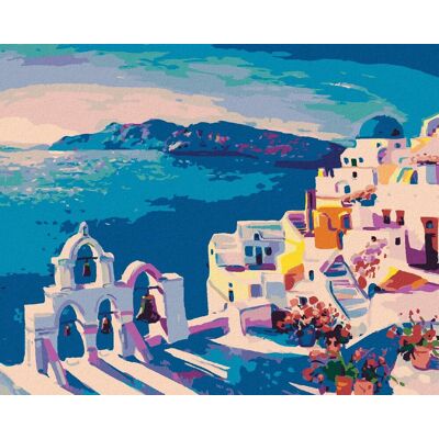 Zuty – Maľovanie Podľa Čísel – Santorini So Zvonmi, 80 × 100 cm, Plátno + Rám Zuty – Maľovanie Podľa Čísel – Santorini So Zvonmi, 80 × 100 cm, Plátno + Rám