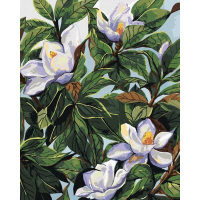 Zuty - Maľovanie podľa čísel - Biele kvety magnólie a listy (Alexandria Gilbert), 80 × 100 cm, plátno + rám Zuty - Maľovanie podľa čísel - Biele kvety magnólie a listy (Alexandria Gilbert), 80 × 100 cm, plátno + rám
