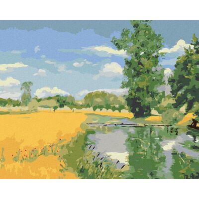 Zuty – Maľovanie Podľa Čísel – Rieka Pretekajúcou Krajinou V Dobe Žatvy (H. A. Brendekilde), 80 × 100 cm, Plátno + Rám Zuty – Maľovanie Podľa Čísel – Rieka Pretekajúcou Krajinou V Dobe Žatvy (H. A. Brendekilde), 80 × 100 cm, Plátno + Rám