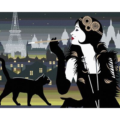 Diamondi – Diamantové maľovanie – ŽENA S ČIERNOU MAČKOU V PARÍŽI, 40 × 50 cm, bez rámu a bez vypnutia plátna Diamondi – Diamantové maľovanie – ŽENA S ČIERNOU MAČKOU V PARÍŽI, 40 × 50 cm, bez rámu a bez vypnutia plátna