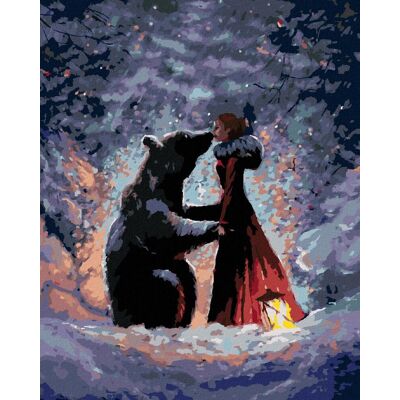 Diamondi – Diamantové maľovanie – DIEVČA V ČEREVENÝCH ŠATÁCH A MEDVEĎ, 40 × 50 cm, bez rámu a bez vypnutia plátna Diamondi – Diamantové maľovanie – DIEVČA V ČEREVENÝCH ŠATÁCH A MEDVEĎ, 40 × 50 cm, bez rámu a bez vypnutia plátna