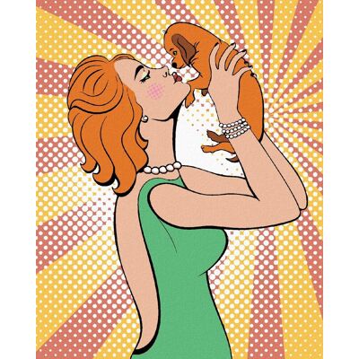 Diamondi – Diamantové maľovanie – POP-ART ŽENA SO ŠTENIATKOM, 40 × 50 cm, vypnuté plátno na rám Diamondi – Diamantové maľovanie – POP-ART ŽENA SO ŠTENIATKOM, 40 × 50 cm, vypnuté plátno na rám