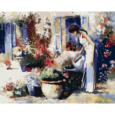 Diamondi – DIEVČA ZALIEVAJÚCE KVETINY, 40 × 50 cm, napnuté plátno na ráme Diamondi – DIEVČA ZALIEVAJÚCE KVETINY, 40 × 50 cm, napnuté plátno na ráme