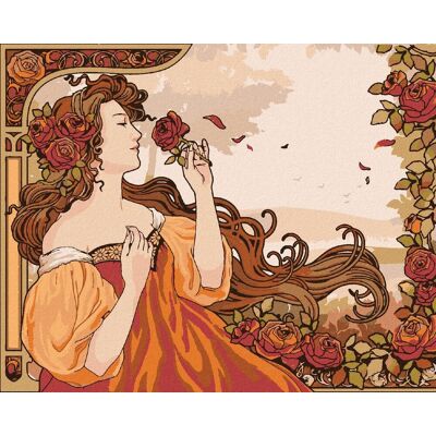 Diamondi – REPRODUKCIA ŽENA A RUŽE (ALFONS MUCHA), 40 × 50 cm, plátno napnuté na rám Diamondi – REPRODUKCIA ŽENA A RUŽE (ALFONS MUCHA), 40 × 50 cm, plátno napnuté na rám