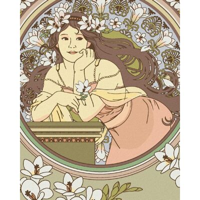 Diamondi – REPRODUKCIA ŽENA A BIELE KVETY (ALFONS MUCHA), 40 × 50 cm, bez rámu a bez napnutia plátna Diamondi – REPRODUKCIA ŽENA A BIELE KVETY (ALFONS MUCHA), 40 × 50 cm, bez rámu a bez napnutia plátna