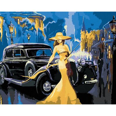 zuty Auto a dievča s husľami, 40 × 50 cm, bez rámu a bez vypnutia plátna zuty Auto a dievča s husľami, 40 × 50 cm, bez rámu a bez vypnutia plátna