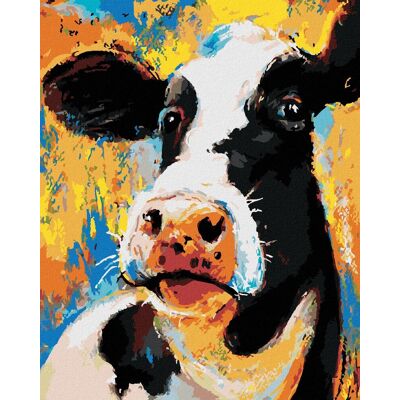 zuty Farebná krava, 40×50 cm, vypnuté plátno na rám zuty Farebná krava, 40×50 cm, vypnuté plátno na rám
