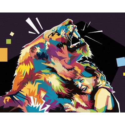 zuty Farebný lev a dievča, 80 × 100 cm, vypnuté plátno na rám zuty Farebný lev a dievča, 80 × 100 cm, vypnuté plátno na rám