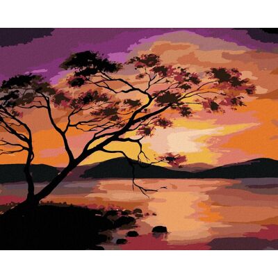 zuty Farebný západ slnka nad priehradou, 40×50 cm, bez rámu a bez vypnutia plátna zuty Farebný západ slnka nad priehradou, 40×50 cm, bez rámu a bez vypnutia plátna