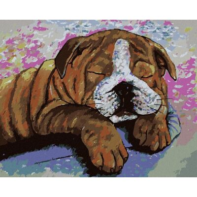 zuty Buldoček v kravskom prevlečení, 40×50 cm, bez rámu a bez vypnutia plátna zuty Buldoček v kravskom prevlečení, 40×50 cm, bez rámu a bez vypnutia plátna