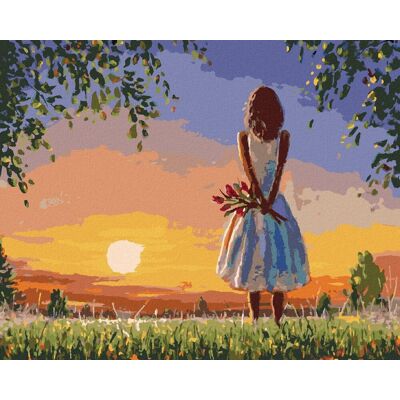 zuty Dievča s kyticou tulipánov, 80 × 100 cm, plátno napnuté na rám zuty Dievča s kyticou tulipánov, 80 × 100 cm, plátno napnuté na rám