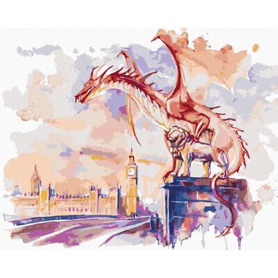 zuty Drak sediaci na Westminsterskom moste v Londýne, 80×100 cm, vypnuté plátno na rám zuty Drak sediaci na Westminsterskom moste v Londýne, 80×100 cm, vypnuté plátno na rám
