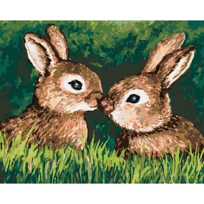 zuty Dva šťastné zajačiky v tráve, 40 × 50 cm, plátno napnuté na rám zuty Dva šťastné zajačiky v tráve, 40 × 50 cm, plátno napnuté na rám