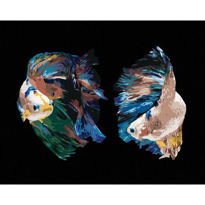 zuty Dve ryby bojovnice, 40 × 50 cm, plátno napnuté na rám zuty Dve ryby bojovnice, 40 × 50 cm, plátno napnuté na rám