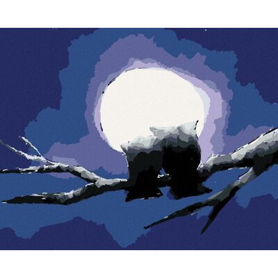 zuty Dve sovy a žiariaci mesiac, 40 × 50 cm, bez rámu a bez napnutia plátna zuty Dve sovy a žiariaci mesiac, 40 × 50 cm, bez rámu a bez napnutia plátna