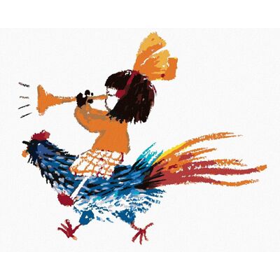 zuty Dievčatko sediace na kohútovi, 40 × 50 cm, bez rámu a bez napnutia plátna zuty Dievčatko sediace na kohútovi, 40 × 50 cm, bez rámu a bez napnutia plátna