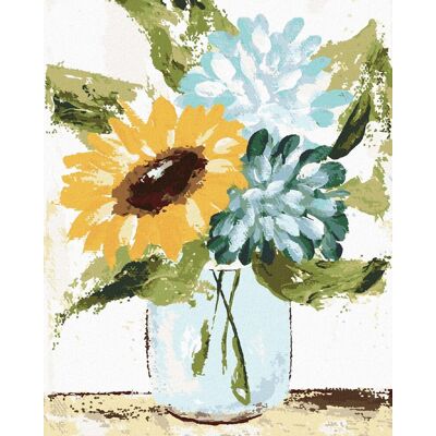 zuty Hortenzia a slnečnica vo váze (Haley Bush), 40×50 cm, bez rámu a bez vypnutia plátna zuty Hortenzia a slnečnica vo váze (Haley Bush), 40×50 cm, bez rámu a bez vypnutia plátna