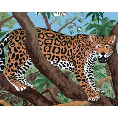 zuty Jaguár na konári, 40 × 50 cm, plátno napnuté na rám zuty Jaguár na konári, 40 × 50 cm, plátno napnuté na rám