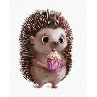 zuty Ježko a cupcake, 40 × 50 cm, plátno napnuté na rám zuty Ježko a cupcake, 40 × 50 cm, plátno napnuté na rám
