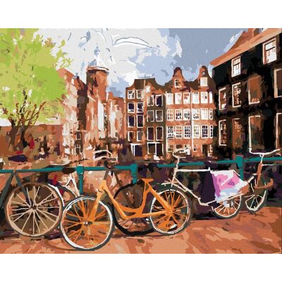 zuty Bicykle v Amsterdame, 40 × 50 cm, plátno napnuté na rám zuty Bicykle v Amsterdame, 40 × 50 cm, plátno napnuté na rám