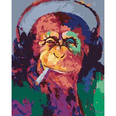 zuty fajčiaca opica so slúchadlami, 40 × 50 cm, bez rámu a bez napnutia plátna zuty fajčiaca opica so slúchadlami, 40 × 50 cm, bez rámu a bez napnutia plátna