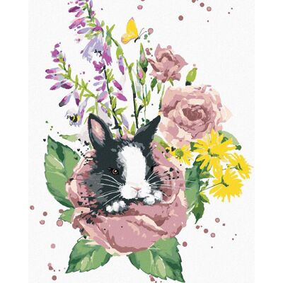zuty Králik medzi letnými kvetmi, 40 × 50 cm, plátno napnuté na rám zuty Králik medzi letnými kvetmi, 40 × 50 cm, plátno napnuté na rám