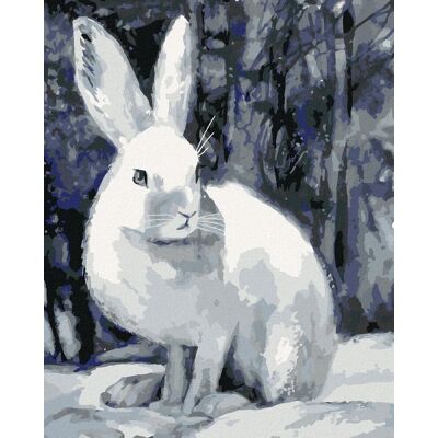 zuty Králik v zime pri lese, 40 × 50 cm, plátno napnuté na rám zuty Králik v zime pri lese, 40 × 50 cm, plátno napnuté na rám