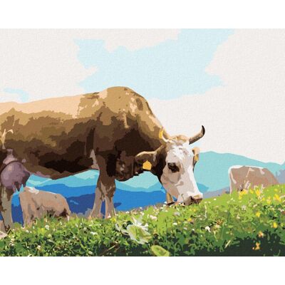 zuty Krava na pastvine pri horách, 40 × 50 cm, bez rámu a bez napnutia plátna zuty Krava na pastvine pri horách, 40 × 50 cm, bez rámu a bez napnutia plátna
