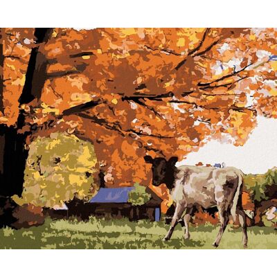 zuty Krava pod stromom, 40 × 50 cm, bez rámu a bez napnutia plátna zuty Krava pod stromom, 40 × 50 cm, bez rámu a bez napnutia plátna