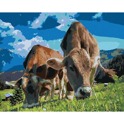zuty Kravy v horách, 40 × 50 cm, bez rámu a bez napnutia plátna zuty Kravy v horách, 40 × 50 cm, bez rámu a bez napnutia plátna