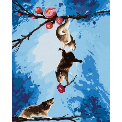 zuty Škrečky na kvitnúcej čerešni, 40 × 50 cm, bez rámu a bez napnutia plátna zuty Škrečky na kvitnúcej čerešni, 40 × 50 cm, bez rámu a bez napnutia plátna