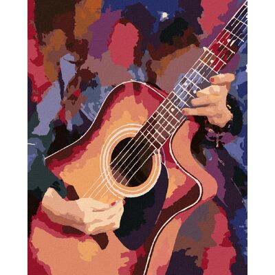 zuty Gitara na farebnom pozadí, 40 × 50 cm, plátno napnuté na rám zuty Gitara na farebnom pozadí, 40 × 50 cm, plátno napnuté na rám