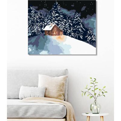 zuty Lesný zrub na zasneženom kopčeku, 40×50 cm, vypnuté plátno na rám zuty Lesný zrub na zasneženom kopčeku, 40×50 cm, vypnuté plátno na rám