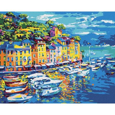 zuty Lode v prístave, 40×50 cm, vypnuté plátno na rám zuty Lode v prístave, 40×50 cm, vypnuté plátno na rám