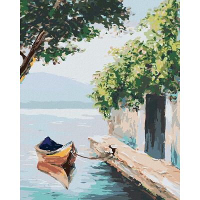 zuty Loďka pri domčeku v Benátkach, 80 × 100 cm, plátno napnuté na rám zuty Loďka pri domčeku v Benátkach, 80 × 100 cm, plátno napnuté na rám