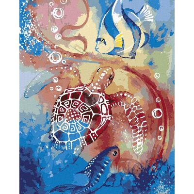 zuty Morská korytnačka a ryby, 40×50 cm, bez rámu a bez vypnutia plátna zuty Morská korytnačka a ryby, 40×50 cm, bez rámu a bez vypnutia plátna