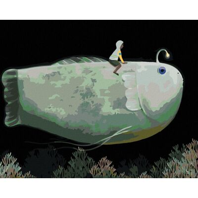 zuty Obria ryba s lampičkou, 40×50 cm, vypnuté plátno na rám zuty Obria ryba s lampičkou, 40×50 cm, vypnuté plátno na rám