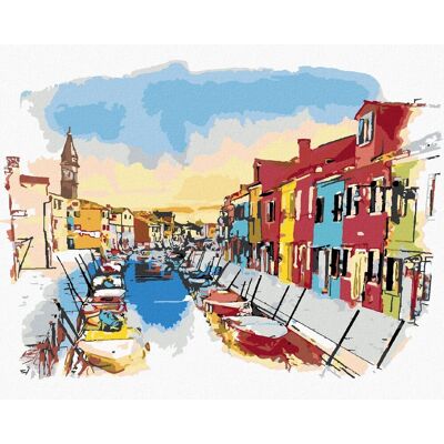 zuty Ostrov Burano v Benátkach, 40×50 cm, bez rámu a bez vypnutia plátna zuty Ostrov Burano v Benátkach, 40×50 cm, bez rámu a bez vypnutia plátna