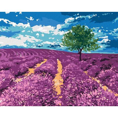 zuty Pole levandule so stromom, 40×50 cm, bez rámu a bez vypnutia plátna zuty Pole levandule so stromom, 40×50 cm, bez rámu a bez vypnutia plátna