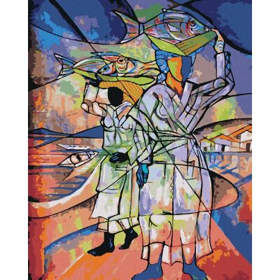 zuty Predajcovia rýb, 40×50 cm, vypnuté plátno na rám zuty Predajcovia rýb, 40×50 cm, vypnuté plátno na rám