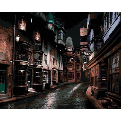 zuty Priečna ulica v noci (Harry Potter), 40×50 cm, vypnuté plátno na rám zuty Priečna ulica v noci (Harry Potter), 40×50 cm, vypnuté plátno na rám