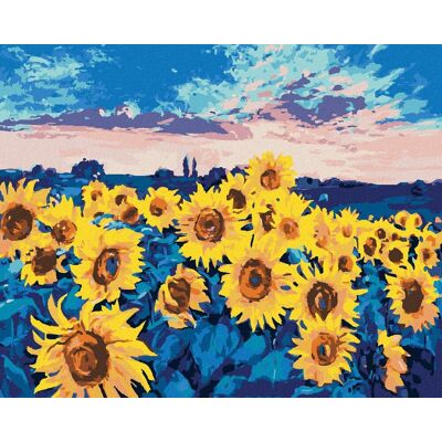 zuty Slnečnice na poli, 40 × 50 cm, plátno napnuté na rám zuty Slnečnice na poli, 40 × 50 cm, plátno napnuté na rám