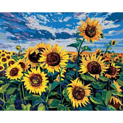 zuty Slnečnice pod modrou oblohou, 40 × 50 cm, bez rámu a bez napnutia plátna zuty Slnečnice pod modrou oblohou, 40 × 50 cm, bez rámu a bez napnutia plátna