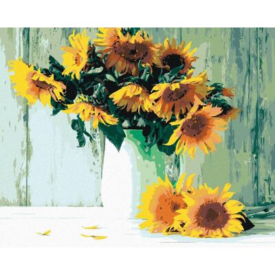 zuty Slnečnice pri starom múre, 40 × 50 cm, plátno napnuté na rám zuty Slnečnice pri starom múre, 40 × 50 cm, plátno napnuté na rám
